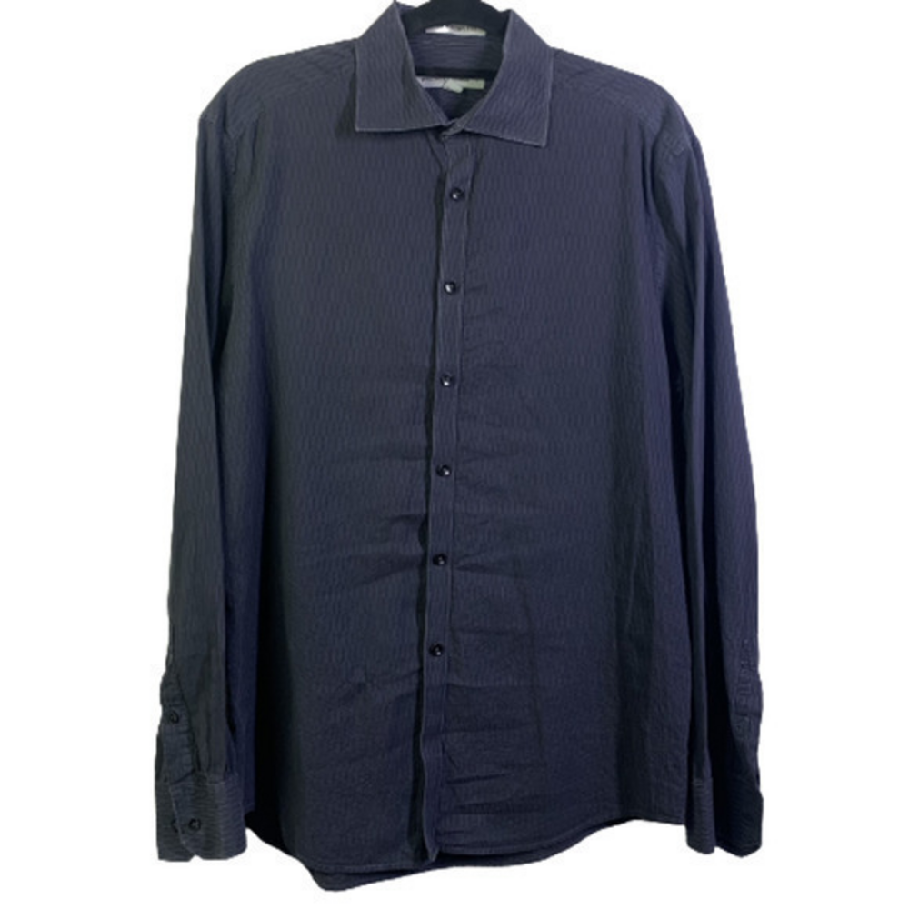 PRONTO‎ UOMO Dark Blue Textured Cotton Dress Shirt